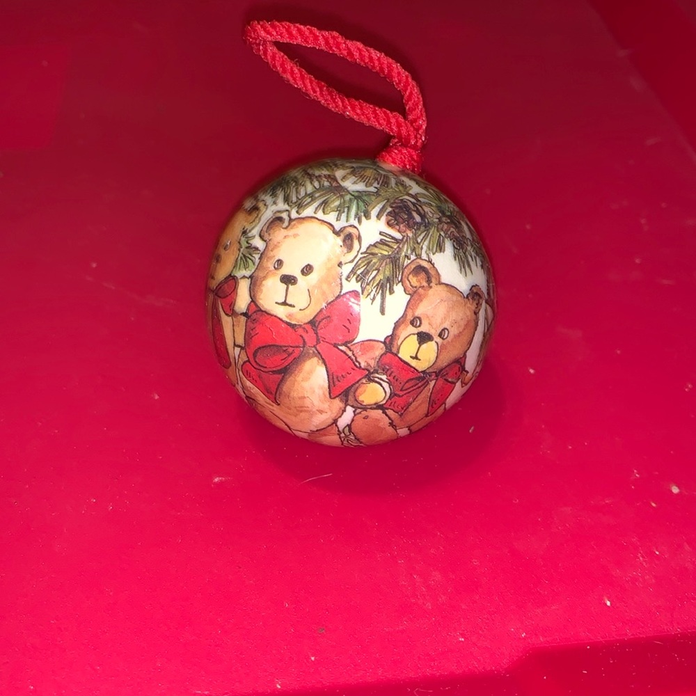Vintage Barry Patch Christmas Ornament Decoupage Teddy Bears 1983 Reflections